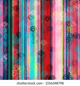 Stripes and stylized feathers. Colorful seamless texture. Abstract vector background for web page, banners backdrop, fabric, home decor, wrapping, boho design