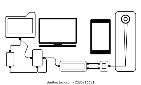 Stripes technology circuit board vector concept abstract background with computer and smartphone
