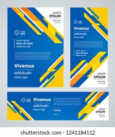 Stripes theme blue and yellow Se tflyer cover, banner, roll up banner