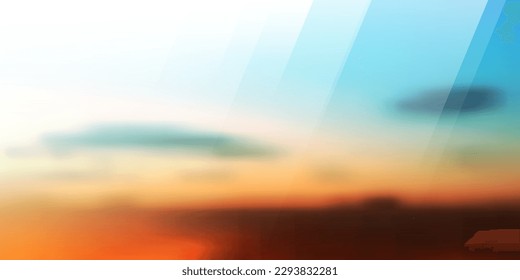 Stripes, Translucent Geometric Shapes Pattern on Abstract Blurred Brown, Red, Golden and Blue Sunset Sky Vector Background, Texture Design, Wide Scale Multipurpose Vector Template