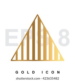 Stripes triangle Golden premium icon graphic web design element or logo template. Vector royal luxury symbol for business, internet, decoration. Modern abstract glittering metallic emblem