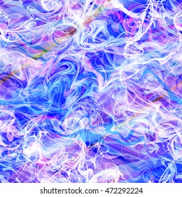 Stripes and twisted wavy lines. Like smoke. Blue, white, purple. Artistic seamless vector background.