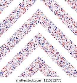 Stripes of United States Holiday Stars Confetti. USA Festival Flyer Pattern Design. Veteran Day Texture. Flyer, Cover Stars Background.