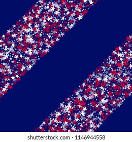 Stripes of United States Holiday Stars Confetti. USA Memorial Day Pattern Design. Freedom Nation Texture. Screen, Cover Print Design Background.