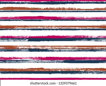 Stripes watercolor paintbrush seamless vector pattern. Vintage repeating lines background. Distressed watercolor background with pain stripes. Wrapping paper lines pattern. Punk millennial graphics.