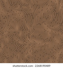 Stripes wave texture. Dense curve lines bark background. Wood grain texture. Torn thread seamless pattern. Brown wallpaper. Vector background