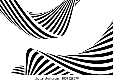 Stripes, wavy. Optical art. Black monochrome lines. Vector illustration.