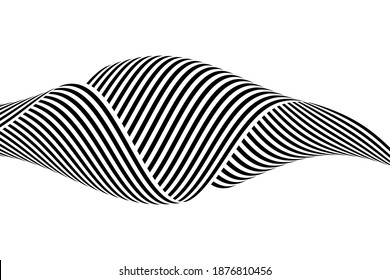 Stripes, wavy. Optical art. Black monochrome lines. Illusion. Vector illustration, background.