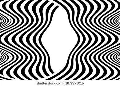 Stripes, wavy. Optical art. Black monochrome lines. Illusion. Vector illustration.