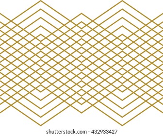 Stripes and zig zag Aztec pattern and wallpaper design in gold on a white background. Seamless vector texture backdrop and wrapping paper.