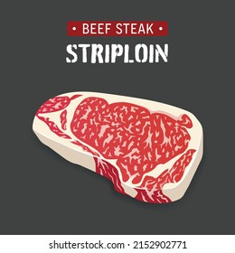 Striploin, sirloin , raw marble beef steak vector illustration isolated on black background