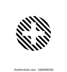 Stripped Add plus icon. Addition math sign made of lines. Medical health symbol Stock vector illustration isolated on white background.