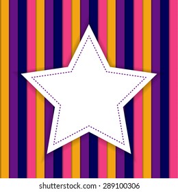 Stripped background with white star in the middle with copyspace in circus (carnival) colors