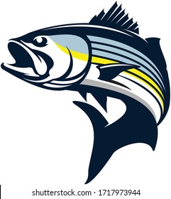 Stripped Bass Logo, A Unique Clean & Eye Catching Vector of Stripped Bass fish Jumping Out of the Water. Great Vector to Use for Decals, Logo, Shirts,  Etc, to make your fishing Activity look Cool.