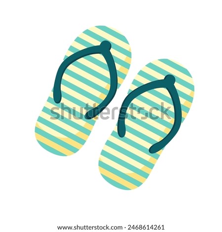 Stripped cartoon flip flops. Beach slippers for summertime. Rubber open footwear