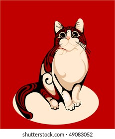 stripped cat over red background.Eps 10