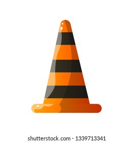Stripped fire warning cone flat icon isolated on white background