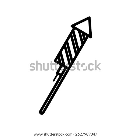 Stripped Firework Rocket Outline style, slightly angled firework rocket, ideal for party flyers, festive icons, or celebration posters.