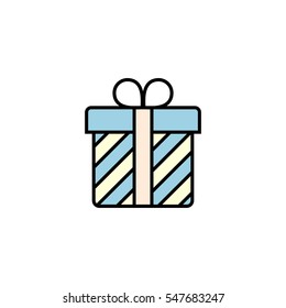 Caja de regalo desechada con cinta adhesiva. Icono de vector Giftbox. Estilo lineal
