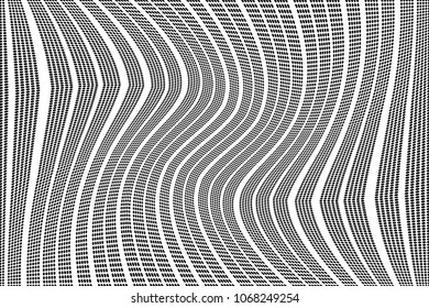 Stripped halftone dots pattern texture background. Black and white pixels. Modern dotted vector illustration. Abstract wavy lines. Points backdrop. Polka dots pattern 
