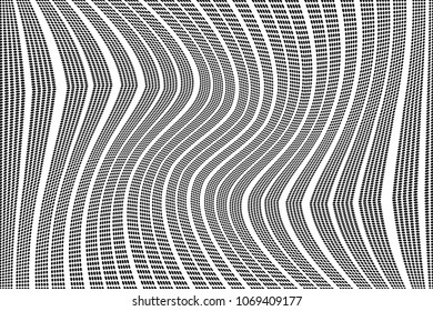Stripped halftone dots pattern texture background. Black and white pixels. Modern dotted vector illustration. Abstract wavy lines. Points backdrop. Polka dots monochrome pattern