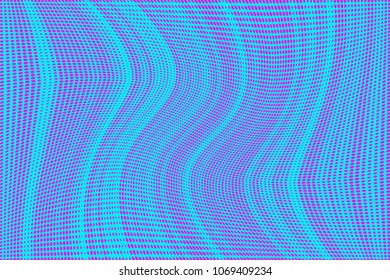 Stripped halftone dots pattern texture background. Black and white pixels. Modern dotted vector illustration. Abstract wavy lines. Points backdrop. Polka dots blue red pattern 