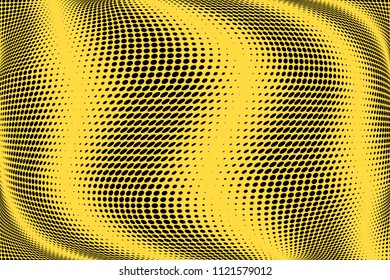 Stripped halftone dots pattern texture background. Black and white pixels. Modern dotted vector illustration. Abstract wavy lines. Points backdrop. Polka dots yellow black pattern