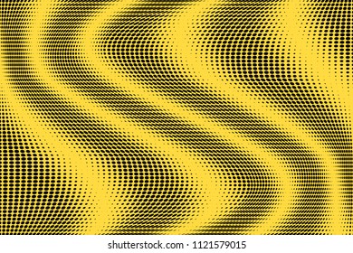 Stripped halftone dots pattern texture background. Black and white pixels. Modern dotted vector illustration. Abstract wavy lines. Points backdrop. Polka dots yellow black pattern