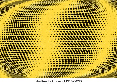 Stripped halftone dots pattern texture background. Black and white pixels. Modern dotted vector illustration. Abstract wavy lines. Points backdrop. Polka dots yellow black pattern