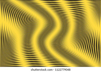 Stripped halftone dots pattern texture background. Black and white pixels. Modern dotted vector illustration. Abstract wavy lines. Points backdrop. Polka dots yellow black pattern