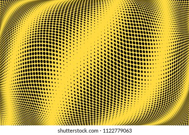 Stripped halftone dots pattern texture background. Black and white pixels. Modern dotted vector illustration. Abstract wavy lines. Points backdrop. Polka dots yellow black pattern
