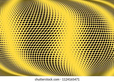 Stripped halftone dots pattern texture background. Black and white pixels. Modern dotted vector illustration. Abstract wavy lines. Points backdrop. Polka dots yellow black pattern
