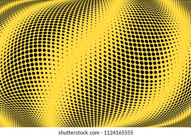Stripped halftone dots pattern texture background. Black and white pixels. Modern dotted vector illustration. Abstract wavy lines. Points backdrop. Polka dots yellow black pattern