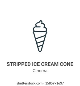 Stripped ice cream cone outline vector icon. Thin line black stripped ice cream cone icon, flat vector simple element illustration from editable cinema concept isolated on white background