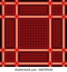 Stripped keffiyeh vector pattern with geometric print and floral motif. Traditional Middle Eastern headdress. Red and black. Backgrounds & textures shop.