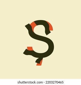 Stripped latin letter S. Sticky paper letters. Book, logo, business and template design. illustration on paper background.