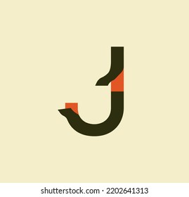 Stripped letter J. Sticky paper letters. Book, logo, business and template design. illustration on paper background.