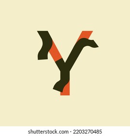 Stripped letter Y. Sticky paper letters. Book, logo, business and template design. illustration on paper background.