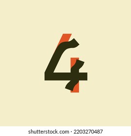 Stripped number 4. Sticky paper letters. Book, logo, business and template design. illustration on paper background.