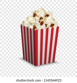 Stripped popcorn box mockup. Realistic illustration of stripped popcorn box vector mockup for on transparent background