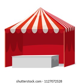 Stripped Promotional Outdoor Event Trade Show Pop-Up Red Tent With Counter Mobile Marquee. Mockup, Mock Up, Template. Illustration Isolated On White Background. Ready For Your Design. Product