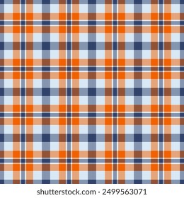 Stripped seamless texture check, old-fashioned vector plaid tartan. Wool textile background fabric pattern in orange and pastel colors palette.