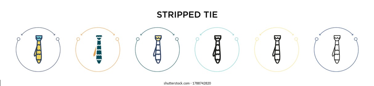 Stripped tie icon in filled, thin line, outline and stroke style. Vector illustration of two colored and black stripped tie vector icons designs can be used for mobile, ui, web