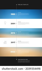 Stripped Timeline Template With Background Photo Placeholders. Vector Infographic Company Milestones Time Line Template With Photo Placeholders As Horizontal Stripes