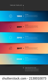 Stripped Timeline Template With Big Blue And Red Gradient Color Blocks. Vector Vertical Infographic Company Milestones Time Line Template With Blue And Red Color Horizontal Stripes