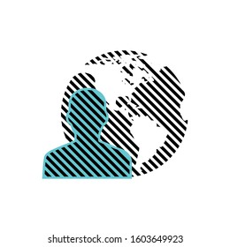 Stripped user with globe icon. World icon made of lines. symbol of business people with trendy filled line style icon for web site design, logo, app, UI isolated on white background.