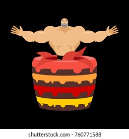 Stripper from cake congratulation. Pretty boy vector illustration