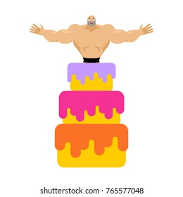Stripper from cake congratulation. Pretty boy vector illustration