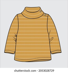 STRIPPER RIBBED TURTLE NECK LONG SLEEVES KNIT TOP FOR TODDLER GIRLS AND KID GIRLS IN EDITABLE VECTOR FILE