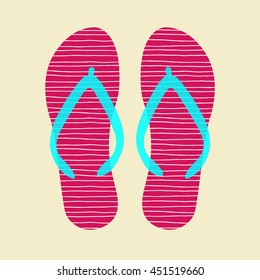 Strips art style on flip flops on the beach.